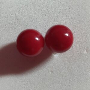 Natural Red Agate Gemstone Round Bead Ball Stud Earrings